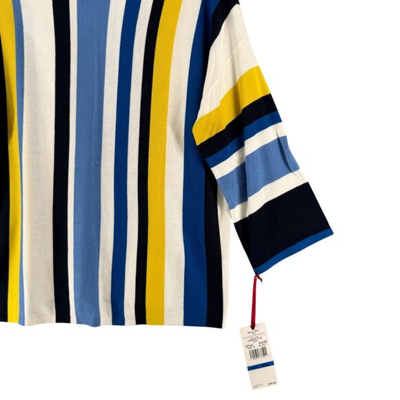 Ruby Rd. Womens PXL Cabana Club Striped Knit Top Yellow/Blue/White 3/4 Sleeve - Picture 3 of 9